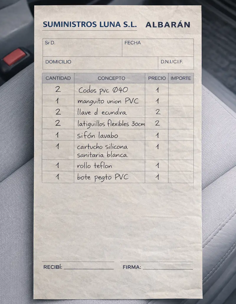 Albarán de material fotografiado con Al Tajo